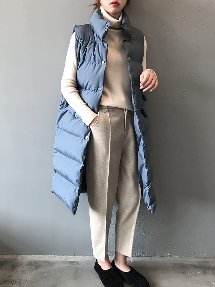 Onsoyours Doudoune sans Manche Femme Longue Gilet Ultra Chaud Légère Veste Manteau Parka Blouson Zippée Capuche Fille Hiver