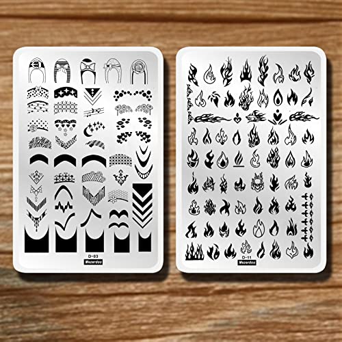 2Pcs Big Size Fire French Style Nail Stamping Plates Flame Theme Nail Stamp Templates Striped Line Geometric Image Printing Stencil Tool #TOP5