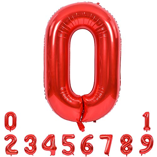 Image of TONIFUL 40 Inch Red Number 0 Balloons Large Foil Milestone Birthday Decor
