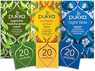 Pukka Herbs Tea for Morning to Night - Supreme Matcha, Turmeric Active and Night Time - Bundle of 3 boxes, 20 Sachets of Each