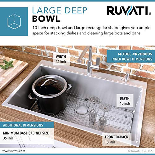 image for Ruvati 33 x 22 inch Drop-in Tight Radius 16 Gauge Stainless Steel Topm