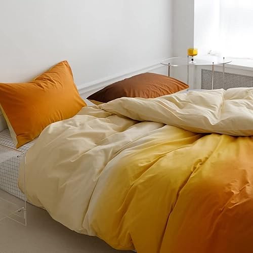 Miniatura 2 de CLOTHKNOW Juego de edredón de tamaño Queen amarillo y naranja, juego de ropa de cama naranja degradado, edredón de cama beige, edredón amarillo