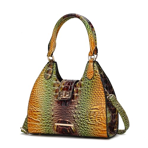 MKF Collection Bolsa feminina, bolsa de mão de couro vegano em relevo de crocodilo sintético gradiente arco-íris da Mia K, Rb marrom amarelo