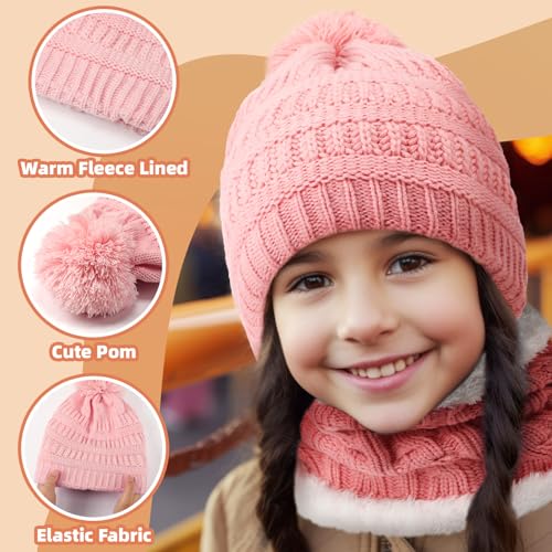 Liitrsh 4 Sets Kids Winter Hat Gloves Scarf Set Girls Boys Knit Hat Long Scarf Snow Gloves Outdoor for Toddler(Cute Colors)3