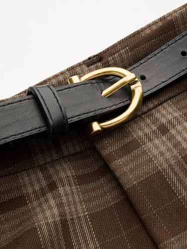 CIDER Wide Leg Pants Woman Mid Waist Checks Pocket Wide Leg Trousers with Belt Casual Plaid Long Pants2