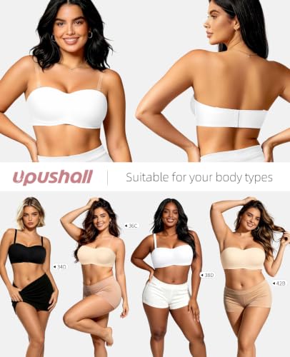 Image of Upushall Plus Size Strapless Bras for Women Underwire Padded Bandeau Bra with Clear Straps
