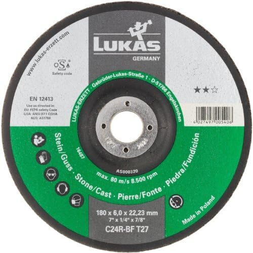 LUKAS ERZETT 10 discos de desbaste T27 para piedra de 115 x 6 mm, para amoladora angular, C24R-BF, 14 x 13,5 x 9,5 cm