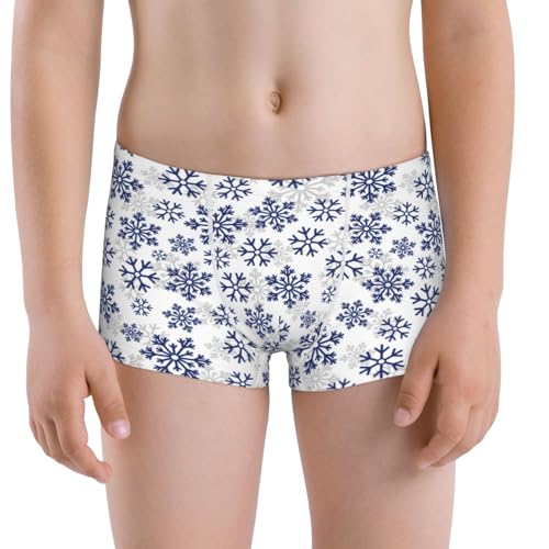 Boys' Cotton Boxer Brief Soft Underwear-Dark Blue Snowflakes