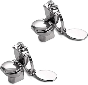 Metal Toilet Novelty Keychain Cool Car Ring Handbag Pendant Decoration Kid Creative Gift Silver - Pack of 2