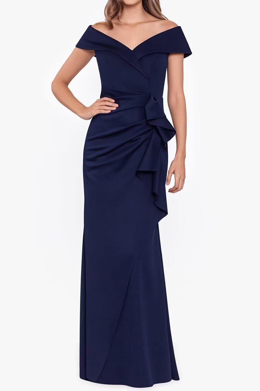 Stylefun Women's Off Shoulder Mother of The Bride Dresses with Pleated Satin Ruched Formal Evening Gowns STN012 - Image 2