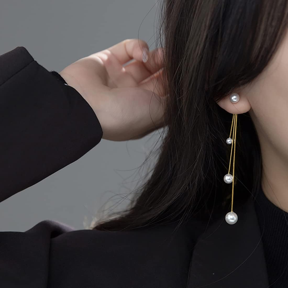 SLUYNZ Sterling Silver Pearls Dangle Earrings Chain for Women Teens Wedding Dangle Earrings Long Tassel - Image 3