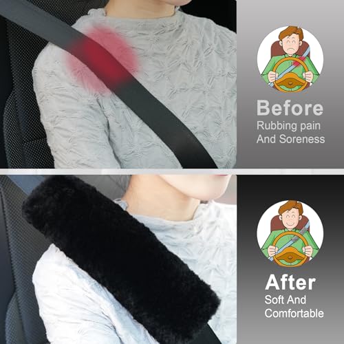 image for JUSTTOP 2-Pack Soft Faux Sheepskin Car Seat Belt Shoulder Pads Cover f