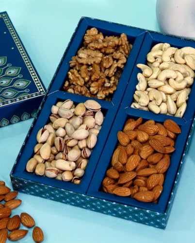 Image of Riwaz Prime Morpankh Peacock Designer Dry Fruit Gift Box | Premium Almonds, Cashews, Pistachio & Walnuts | Luxury Festive Hamper for Diwali, Wedding & Corporate Gifting
