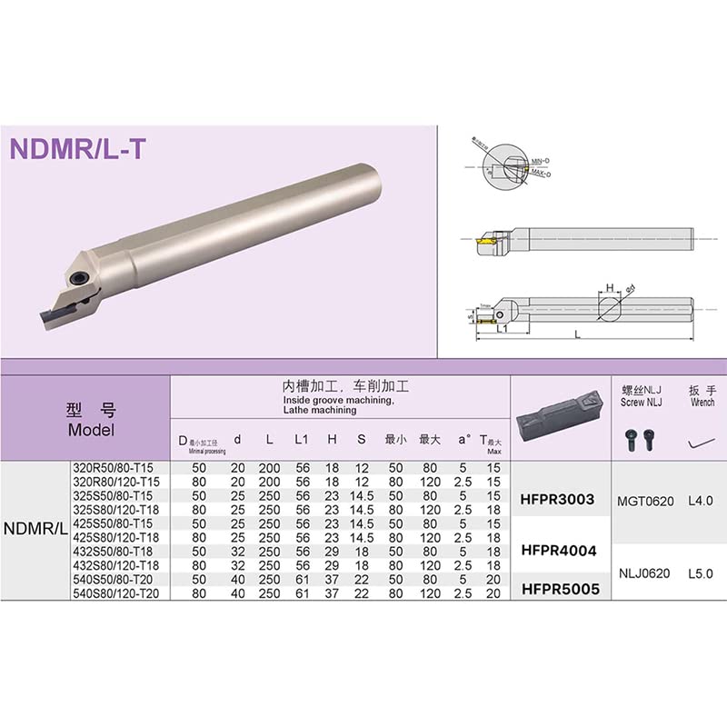 Portaherramientas for torno CNC NDMR NDML, 325S50-80T15, 325S50-120T18, ranurado y torneado, 1 unidad.(325S50-80T15)