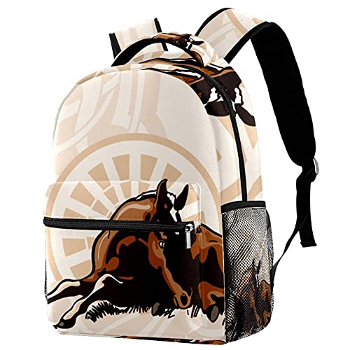 Sac à dos de voyage ergonomique motif cheval et roue avec filet bouteille