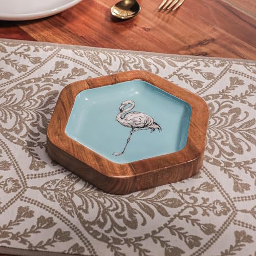 Image of Pentingo Serving Platter | Pentagon Shape Flamingo Design Platter | Multipurpose Platter for Snacks, Fruits & Desserts, Premium Table Decor for Dining & Kitchen