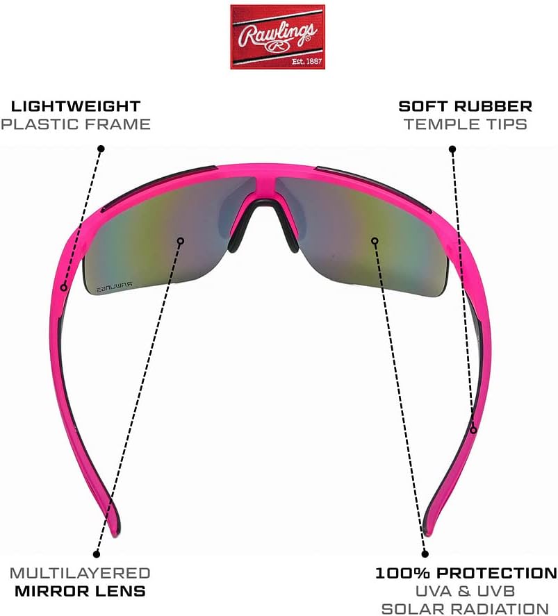 Rawlings Retro Vaporwave Baseball Shield Sunglasses Neon Pink Sunset - Image 3