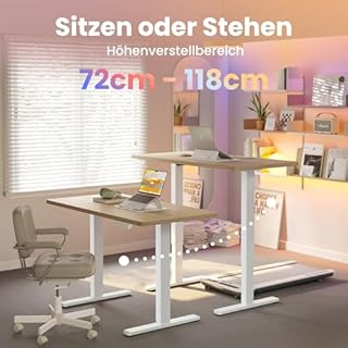 HUANUO 80 x 48cm Bureau Assis Debout Électrique, Réglable en Hauteur, 4 Positions Mémorisées, pour Travail à Domicile et Ordinateur, Noyer Clair