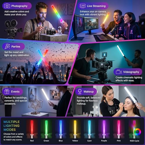 Image of Lapster Luma Evo Stick Light Portable Handheld RGB LED Light Wand with Barn Door & Remote Control, Color Temp 2700-12000K + RGB