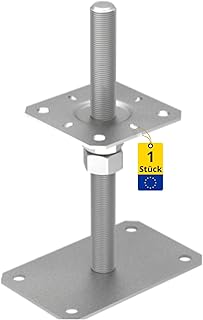 Pfostenträger höhenverstellbar 50 bis 200 mm- Pfostenträger aufschrauben - Stützenfuß - Pfostenanker - Aufschraubhülse - Anker - Gewindestange M20-250 mm - Ankerplatte 80x80x3 mm