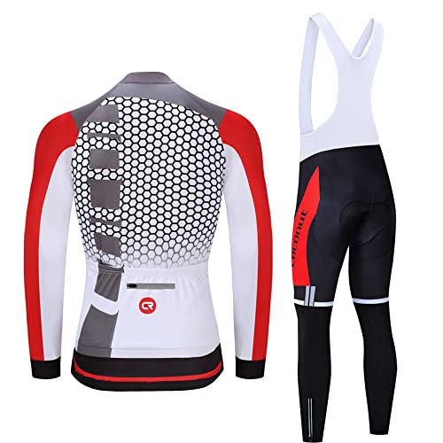 CR Winter Camisa de ciclismo masculina manga comprida de lã térmica + calça babador, kit de roupas d