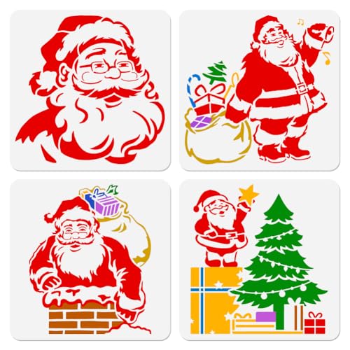 DOODLREAM 4 Stück Weihnachtsmann Schablonenvorlage 30x30cm Kunststoff...