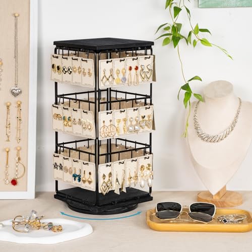 Image of 360 Rotating Earring Display Stands for Selling, Earring Rack Display Holder Stand, Jewelry Display for Selling Earring Cards, Necklaces, Rings, Bracelets, Hair Accessories (2 Pack)