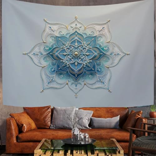 Tapisserie murale mandala bleu et blanc MULERN 150x100cm pour decoration de chambre