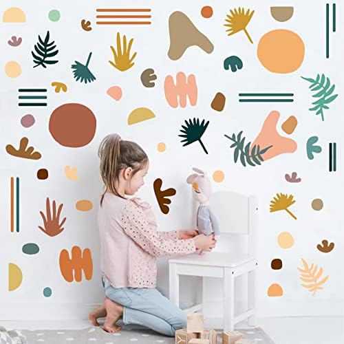 Kazova Botanical Art Wall Decal Leaf and Sun Wall Stickers Abstract Style Decals Plant and Circle Wall Stickers Removable Peel and Stick Wall Decals for Bedroom Living Room