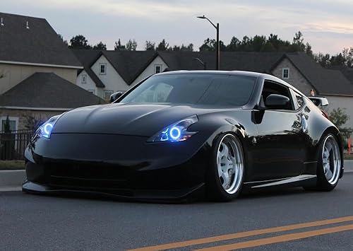 Miniatura 4 de ijdmtoy 2 unidades, faros delanteros LED Halo Anillos 7 colores RGB (rojo, verde, azul) con control remoto para 2009-2017 Nissan 370Z, Faro