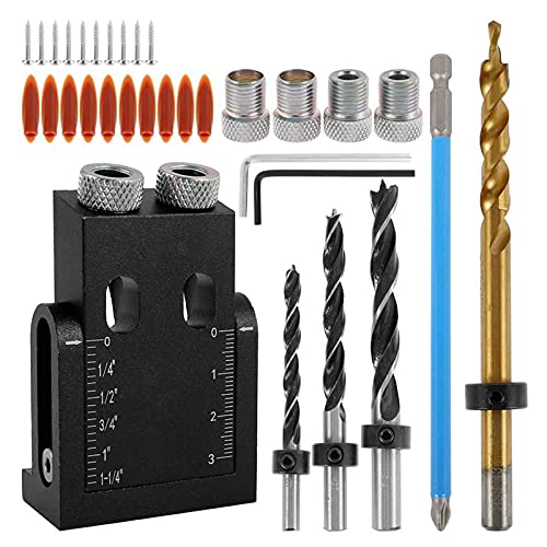 ETIGER 38pcs Pocket Hole Jig Kit, 15 Degree Angle Pocket Hole Screw Jig Kit Drilling Jig Kit Carpentry Locator, Portable Practical Home DIY Drilling Tool for Woodworking