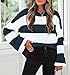 ZESICA Women's 2025 Fall Long Sleeve Oversized Striped Color Block Comfy Loose Crew Neck Knitted Pullover Sweater Navy Small