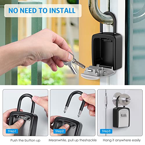 Key Lock Box, Upgraded Lockbox For Keys Outdoor, Key Safe Box, Weatherproof 4 Digit Combination Key Storage Lock Box, 5 Keys Capacity Lockbox With Removable Shackle For Indoor Outdoor, 3.66Inch #TOP6
