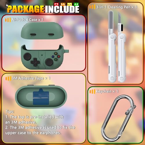 Image of Game Case for Samsung Galaxy Buds 3 FE(2025) & Galaxy Buds 3 Pro Case(2024),Silicone Classic Game Player Design with 3D Button Case Cover for Buds Pro 3 for Men with Cleaner Kit-Cedar Green