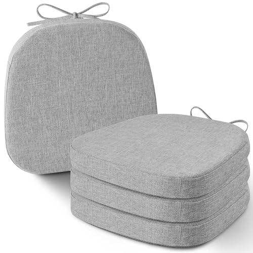 AddGrace 4er-Set Stuhlkissen für Metallstühle 35x35 Sitzkissen mit Bändern rutschfeste Dicke Sitzpolster mit strukturierter & Abnehmbarer Hülle Hellgrau