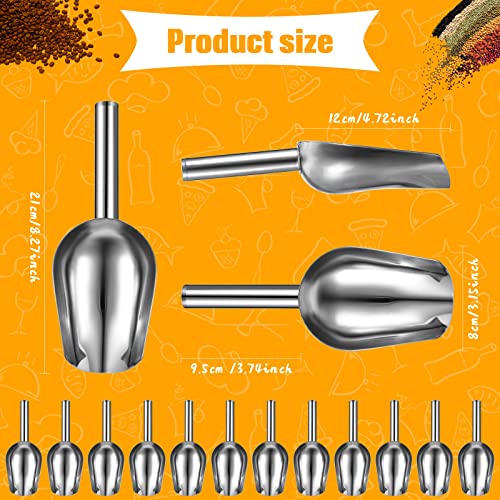 Bokon 12 Pcs Ice Scoop Stainless Steel Ice Scoop Metal Candy Food Flour Scoops for Canisters Silver Scooper for Kitchen Ice Cream Sugar Popcorn Coffee Bean, Dishwasher Safe