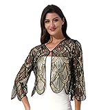 torera dorada mujer Bolero de encaje hueco de lentejuelas para mujer, manga larga, cierre de gancho, rebeca de encogimiento de hombros, accesorios de vestido de evento de boda