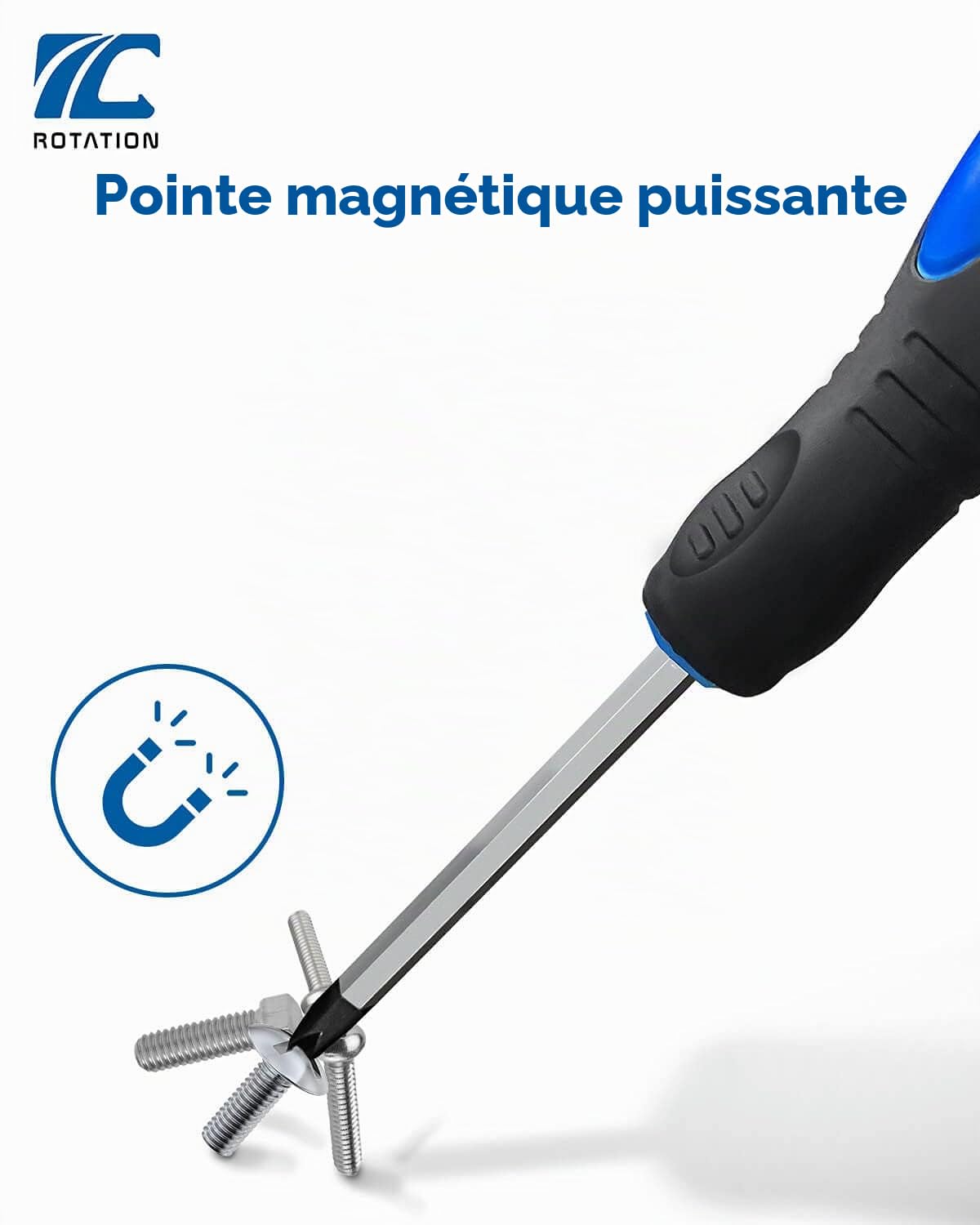 ROTATION 12 tournevis magnétiques cruciformes plats poignée ergonomique | Lot de 12 tournevis cruciformes plats magnétiques, acier CR-V, poignée ergonomique, noir. Idéal maison, auto, bricolage.