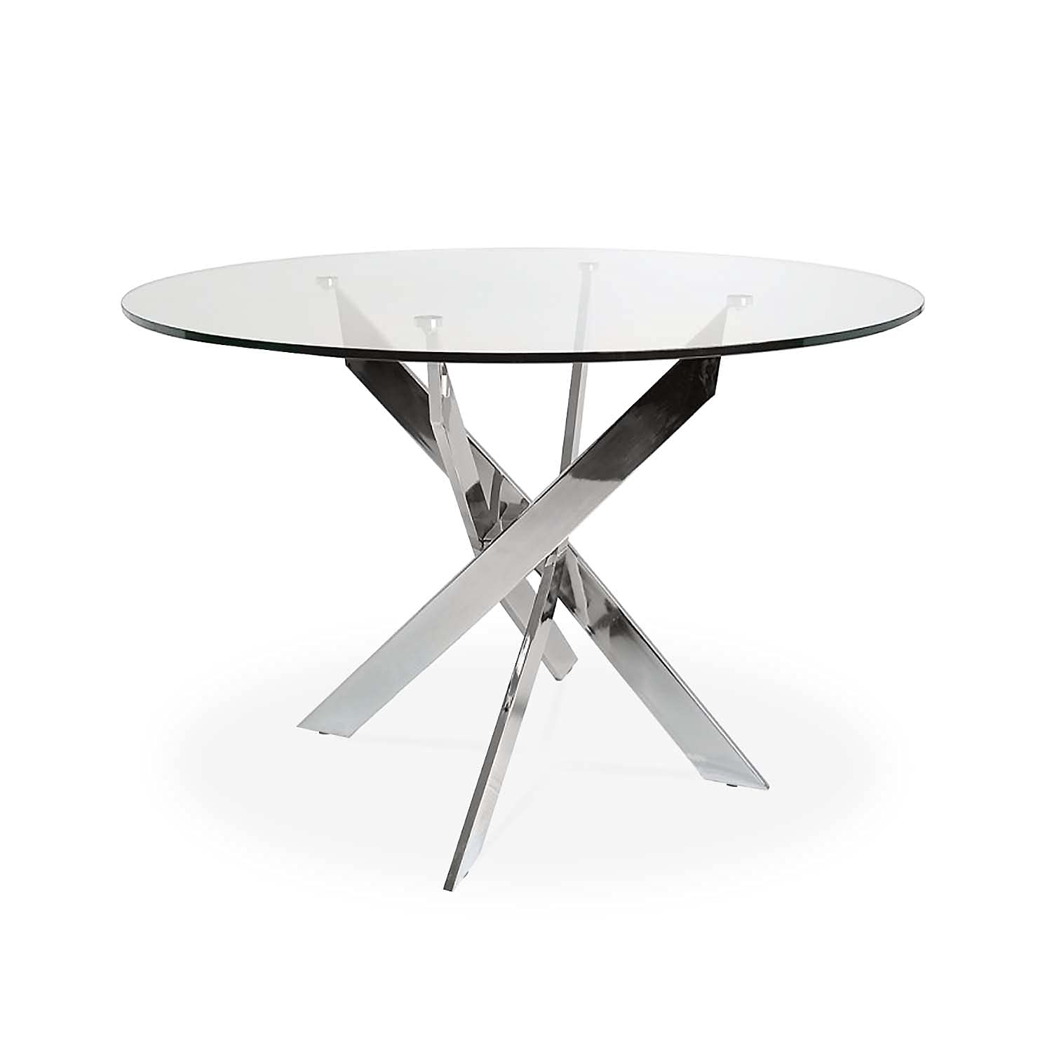 Table ronde en verre et pied chromé Sofia pour repas chaleureux