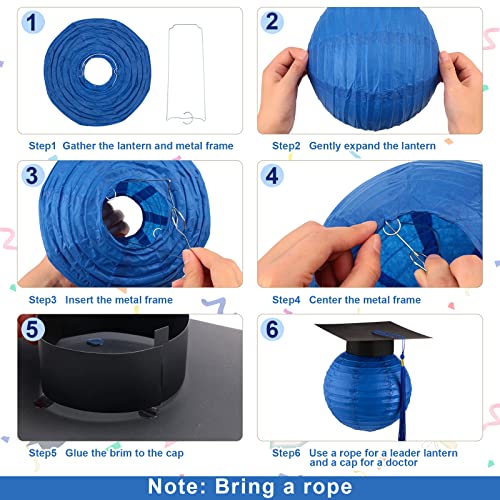 12 Pieces Bulk Graduation Cap Hanging Paper Lanterns Grad Cap Paper Lanterns Graduation Lanterns With Black Grad Hat Tassel Lanterns Graduation Party Hanging Decorations (Blue) #TOP2