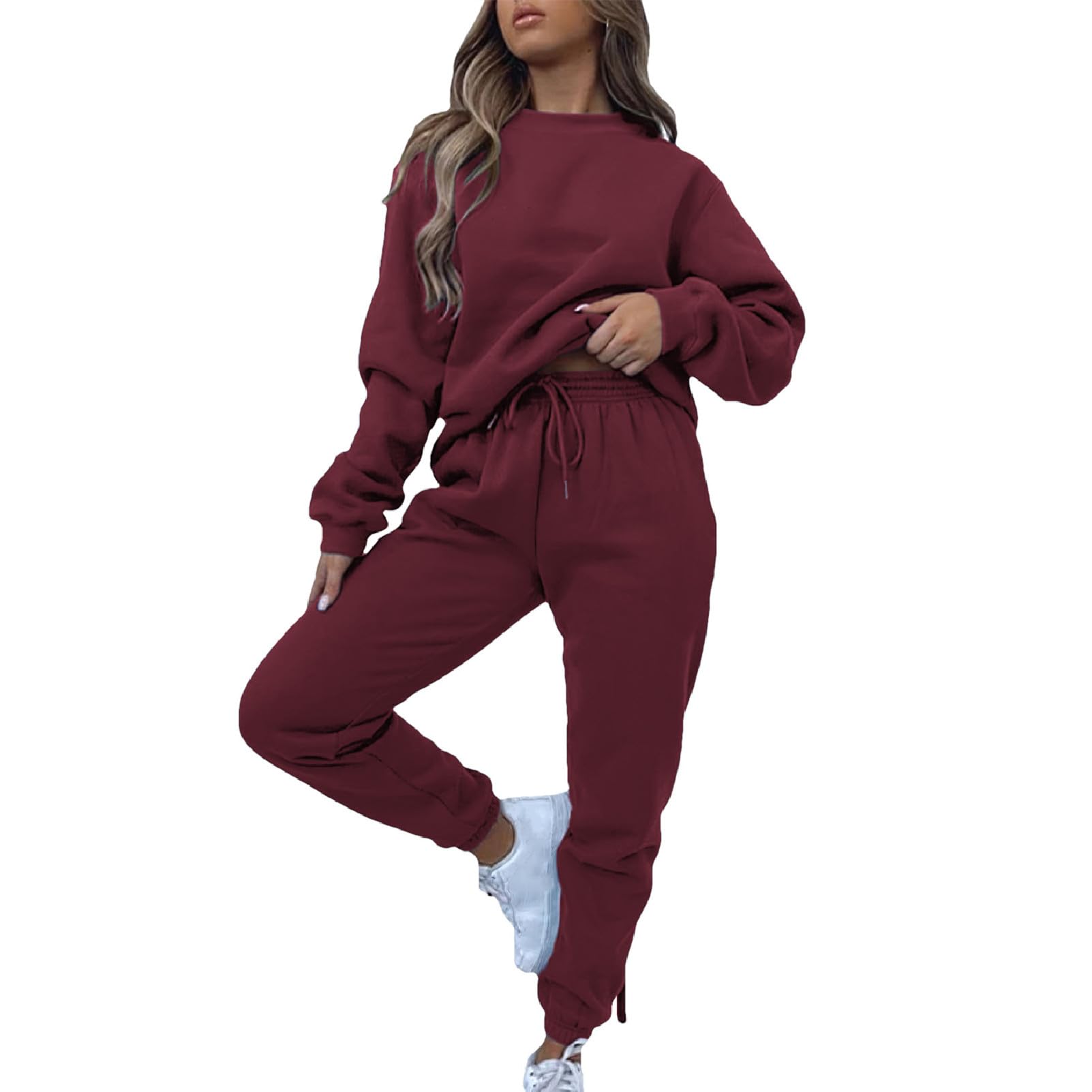amropi Survêtement Femme Ensemble doublée de Fourrure Sweat à Pullover et Pantalon Jogging