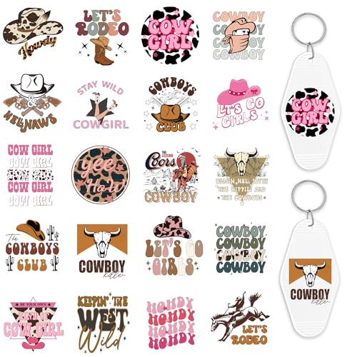 Western UV DTF Wrap Stickers-80PCS Cowboy Cowgirl UV DTF Stickers for Motel Keychain, Waterproof UV DTF Decals, Retro UV DTF Transfer Sticker Decal Rub on Transfers for Hotel Keychain