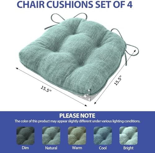 Chair Cushions for Dining Chairs Set of 4, Kitchen Chair Cushions, Chair Pads with Ties Non Slip Backing, Christmas Room Decor, Tufted Memory Foam Seat Cushion 4 Pack, 15.5x15.5x4, Sage Green - Thumbnail 3
