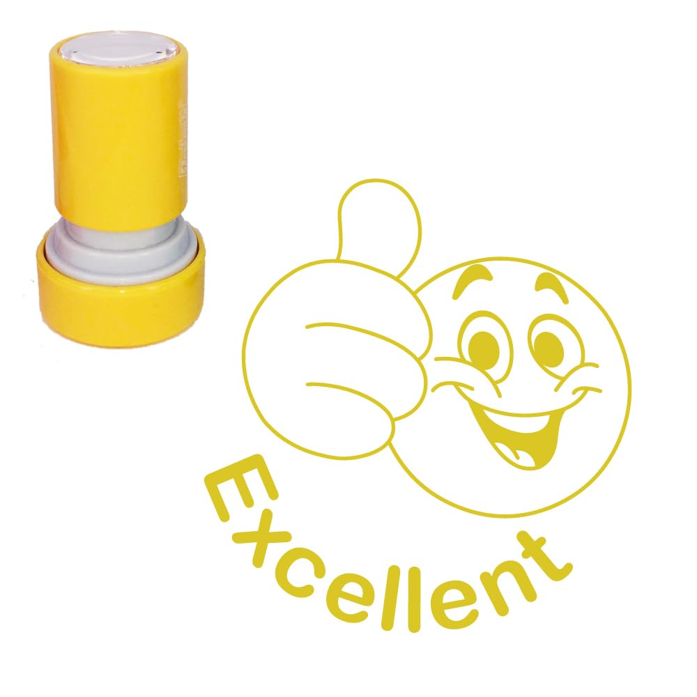 Classroom Capers Gold Excellent Smiley Thumbs Up Teacher Stamp. Self-Inking, 22Mm, Reinkable, Quality Stamper For Marking And Praise. Ink