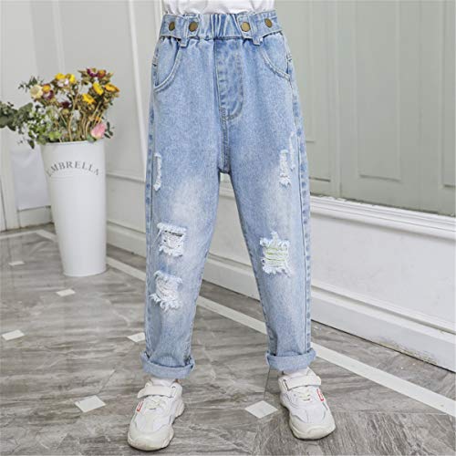 Big Girls Kids Child Fashion Ripped Distressed Holes Fashion Casual Sport Jean Street Denim Pants2