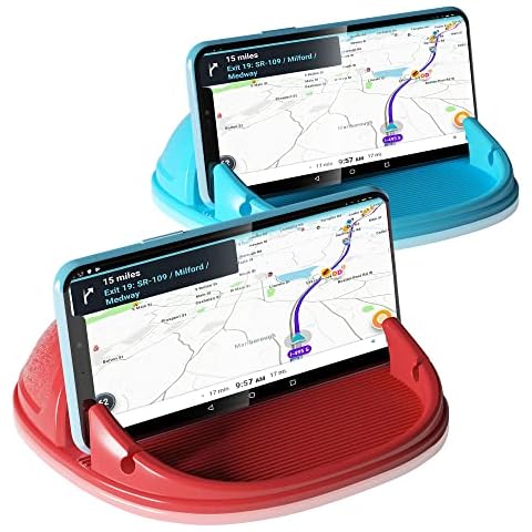 Loncaster Car Phone Holder, Red & Black Car Phone Mount Silicone Car Pad Mat for Various Dashboards, Slip Free Phone Stand Compatible with iPhone, Samsung, Android Smartphones, GPS Devices and More Cover