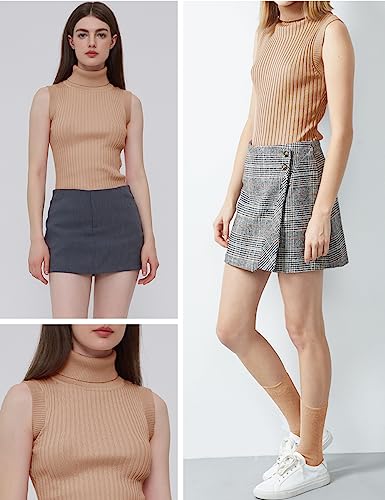 Image of v28 Women Sleeveless High Neck Turtleneck Stretchable Knit Sweater Top