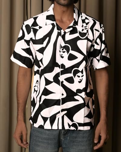 Image of Men's Floral Button-Down Shirt, Cotton Blend Stretchable, Casual Printed Striped Stylish Shirt