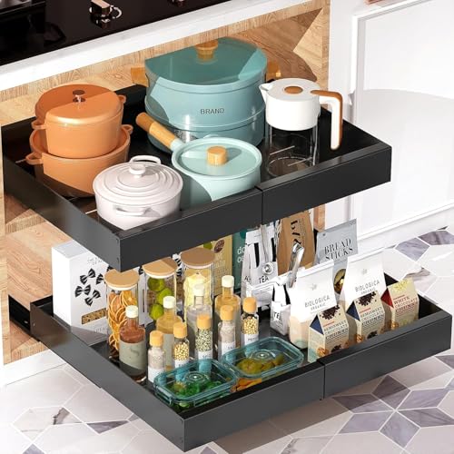 Ronlap Cajón deslizable, organizador de gabinete extraíble extensible, armario de cocina, almacenamiento de cocina, color negro
