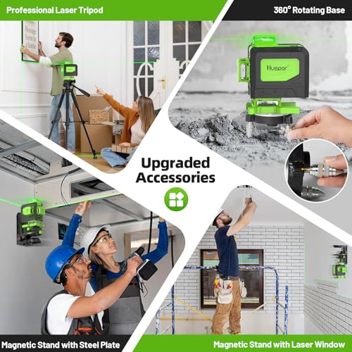 Image of Huepar Laser Level 4x360 Self Leveling with 60 inch Tall Tripod, 4D Green Cross Line Lazer Leveler Tool with Outdoor Pulse Mode, 16 Lines Great for Tiling, Ceiling, Wall Work & DIY Home Renovation